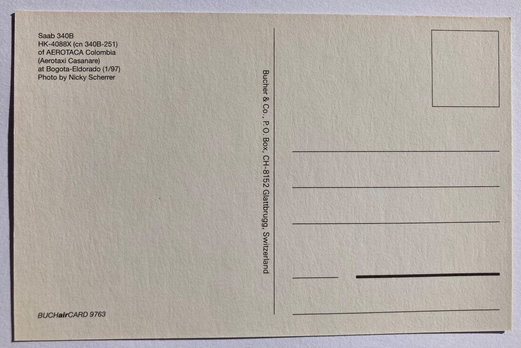 Cartoline postali: Postcard Saab 340B Aerotaca Colombia – Usato da Lugano venduto da sel_x7bg 1