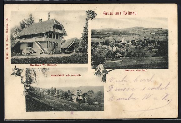 Cartoline postali: Reitnau, Handlung W. Hediger, Schuhfabri – Usato da Berlin venduto da bartko-reher