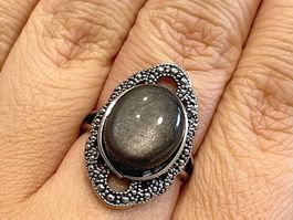 100 % echter Silberobsidian-Ring – Edelsteinring
