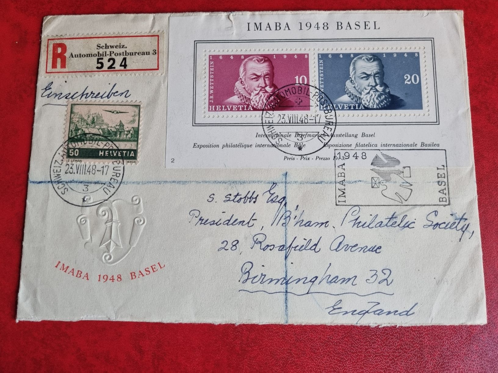 Tutti i francobolli: UMSCHLAG MIT BLOCK IMABA BASEL 1948 - ECHT GELAUFEN – Usato da Heimenschwand venduto da rog_p7h9