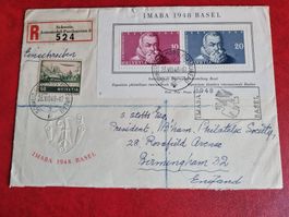 UMSCHLAG MIT BLOCK IMABA BASEL 1948 - ECHT GELAUFEN
