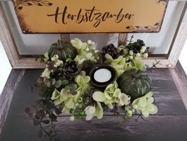 🎃Kürbis Deko im Henkelkorb mit Fondue Caquelon Teelicht