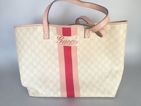 GUCCI GG Supreme Shopper / Tote Bag – Rosa-Rot gestreift