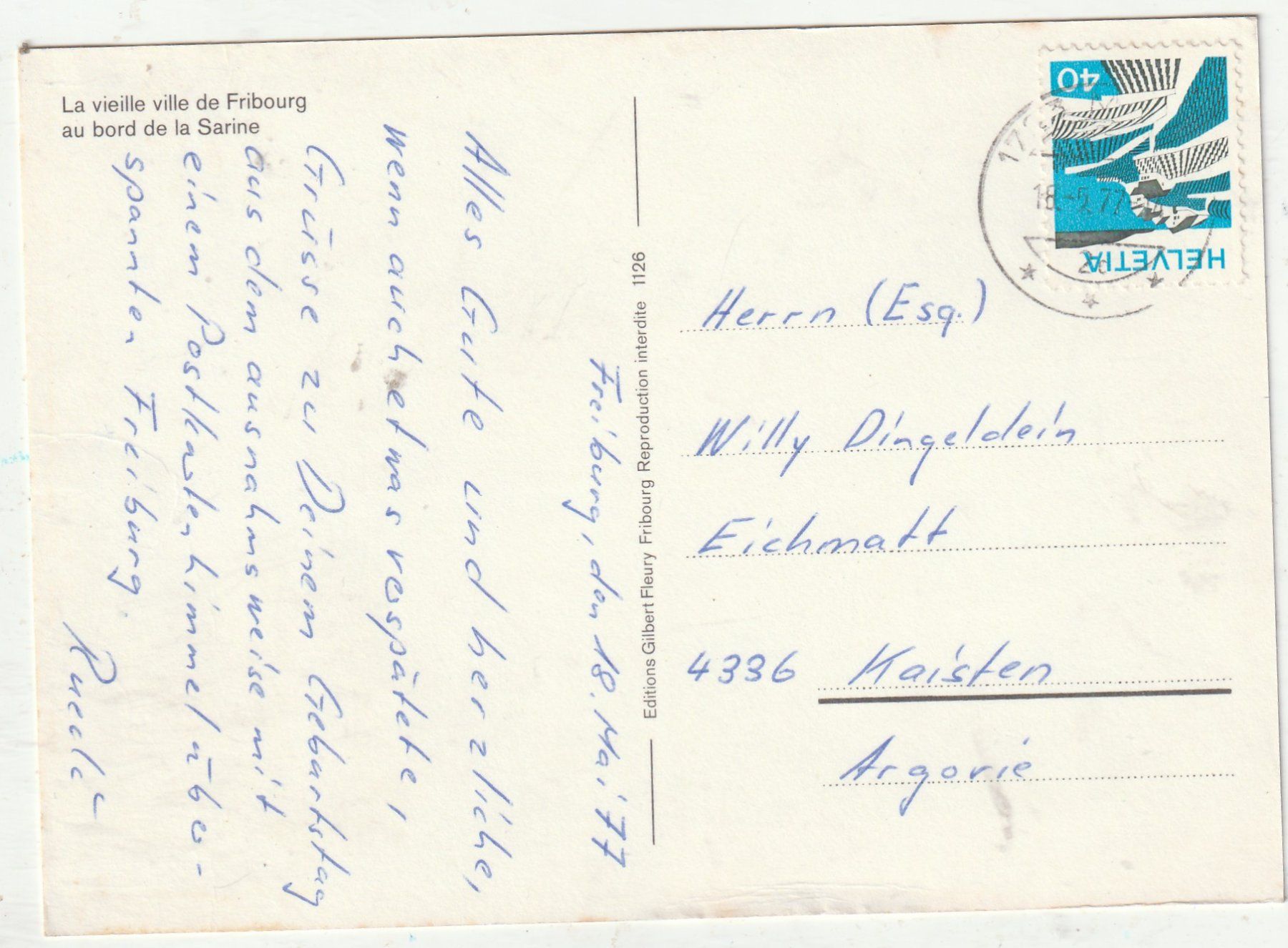 Cartoline postali: Fribourg MBK – Usato da Lumbrein venduto da made02 1