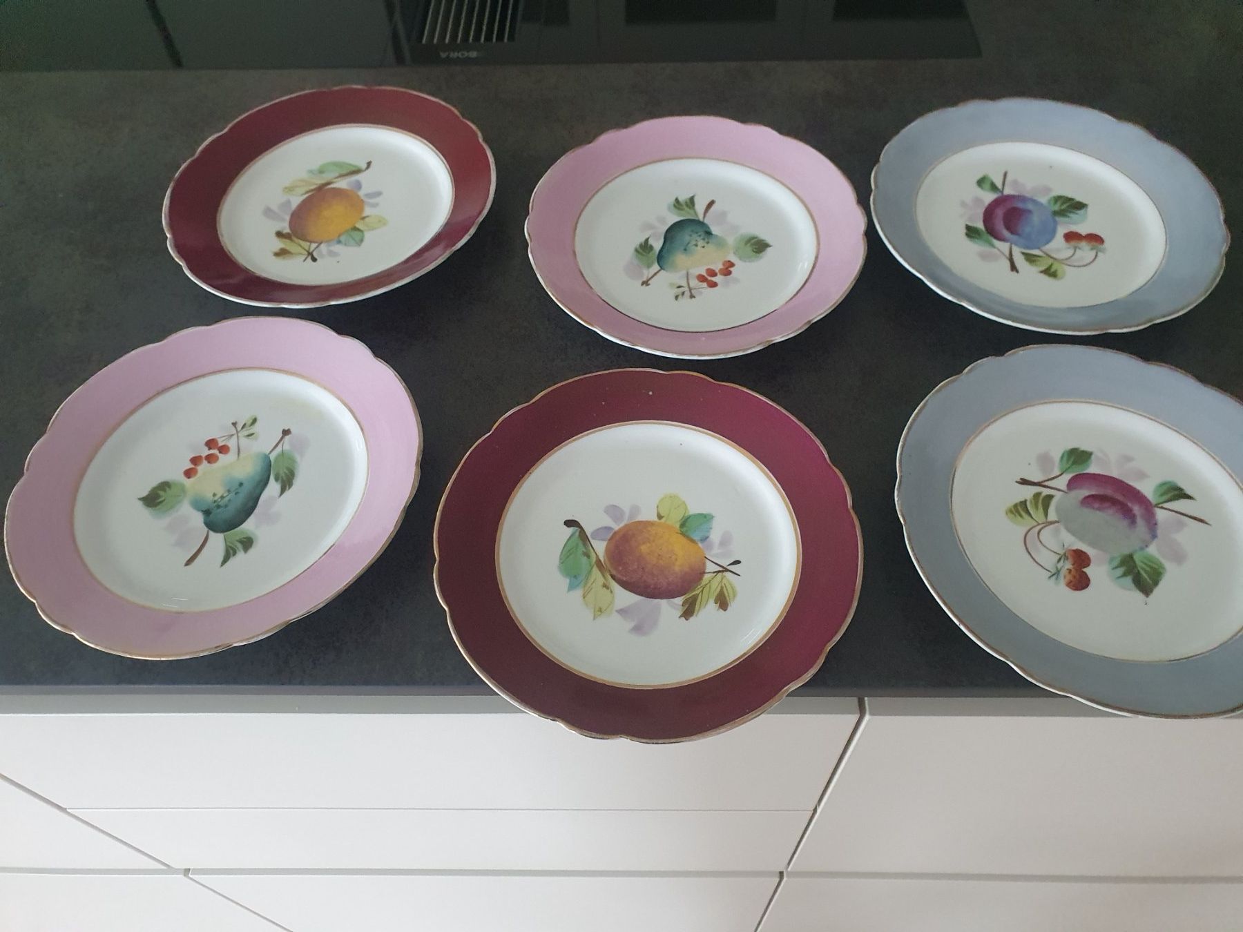 Teller: Dessertteller 6er Set Obstdekor verschiedene Farben guter... – Gebraucht aus Reinach von 3Guggerli