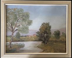 Gemälde Flusslandschaft Öl auf Leinwand sign. B. Länzlinger