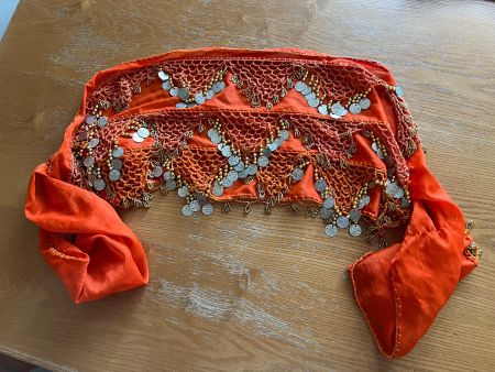 Tanz-Hüfttuch oriental. mit Münzen, orange, Belly Dance