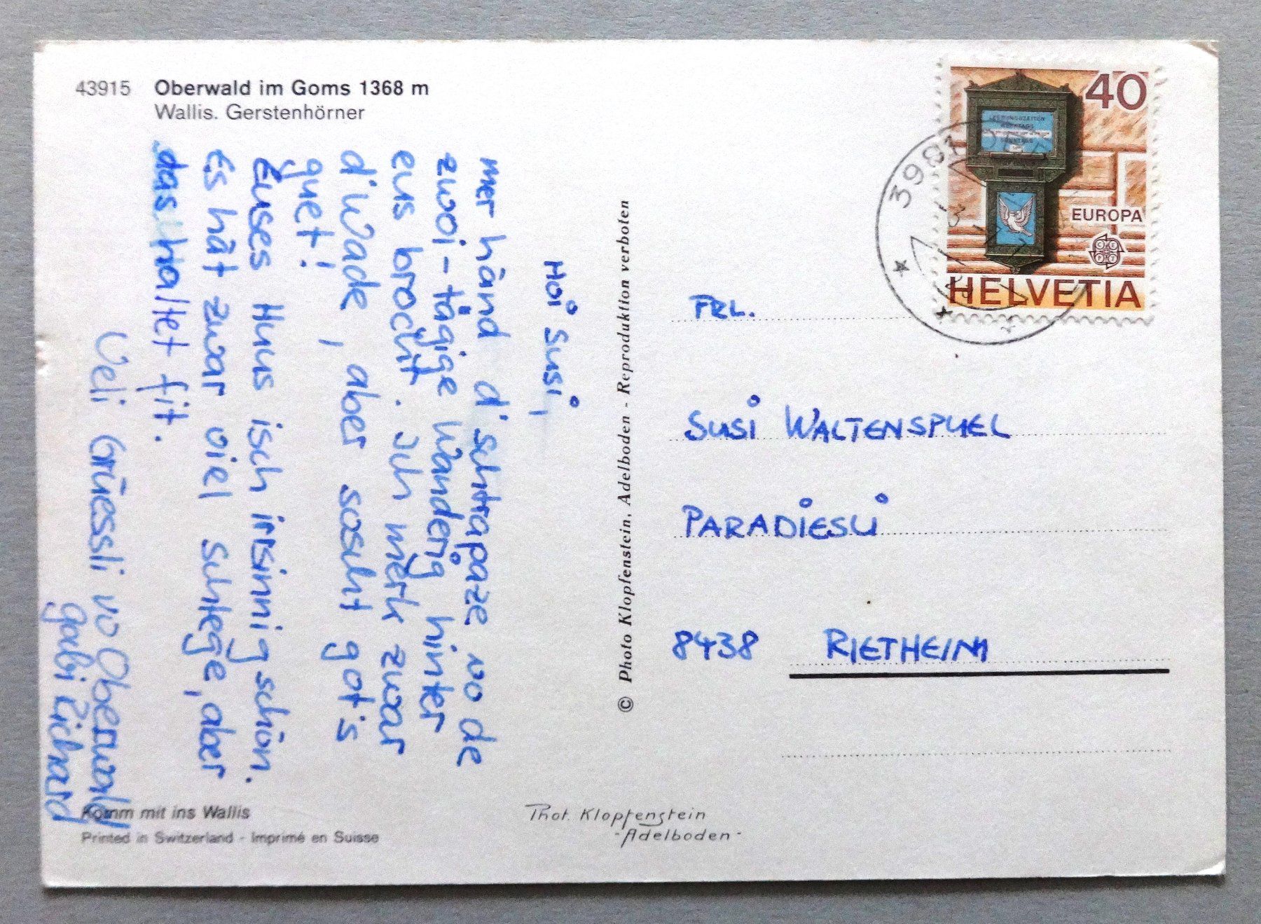 Cartoline postali: Oberwald im Goms 1368 m – Usato da Fétigny venduto da Billy2miny 1