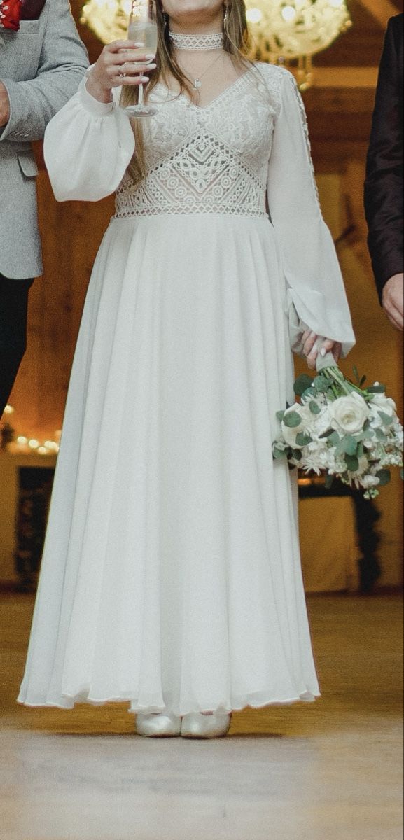 Vestiti: Abito da sposa bianco Boho pizzo maniche lunghe Petite – Usato da Glis venduto da dor_b2nc 9