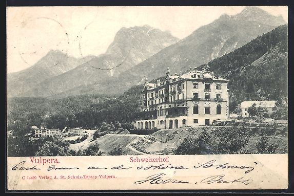 Cartoline postali: AK Vulpera, Hotel Schweizerhof, 1902 – Usato da Berlin venduto da bartko-reher