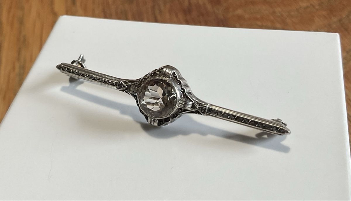 Spille & Fermagli: Hübsche Art Deco Brosche Silber 835, Rauchquarz – Usato da Oberglatt ZH venduto da Silver010 3