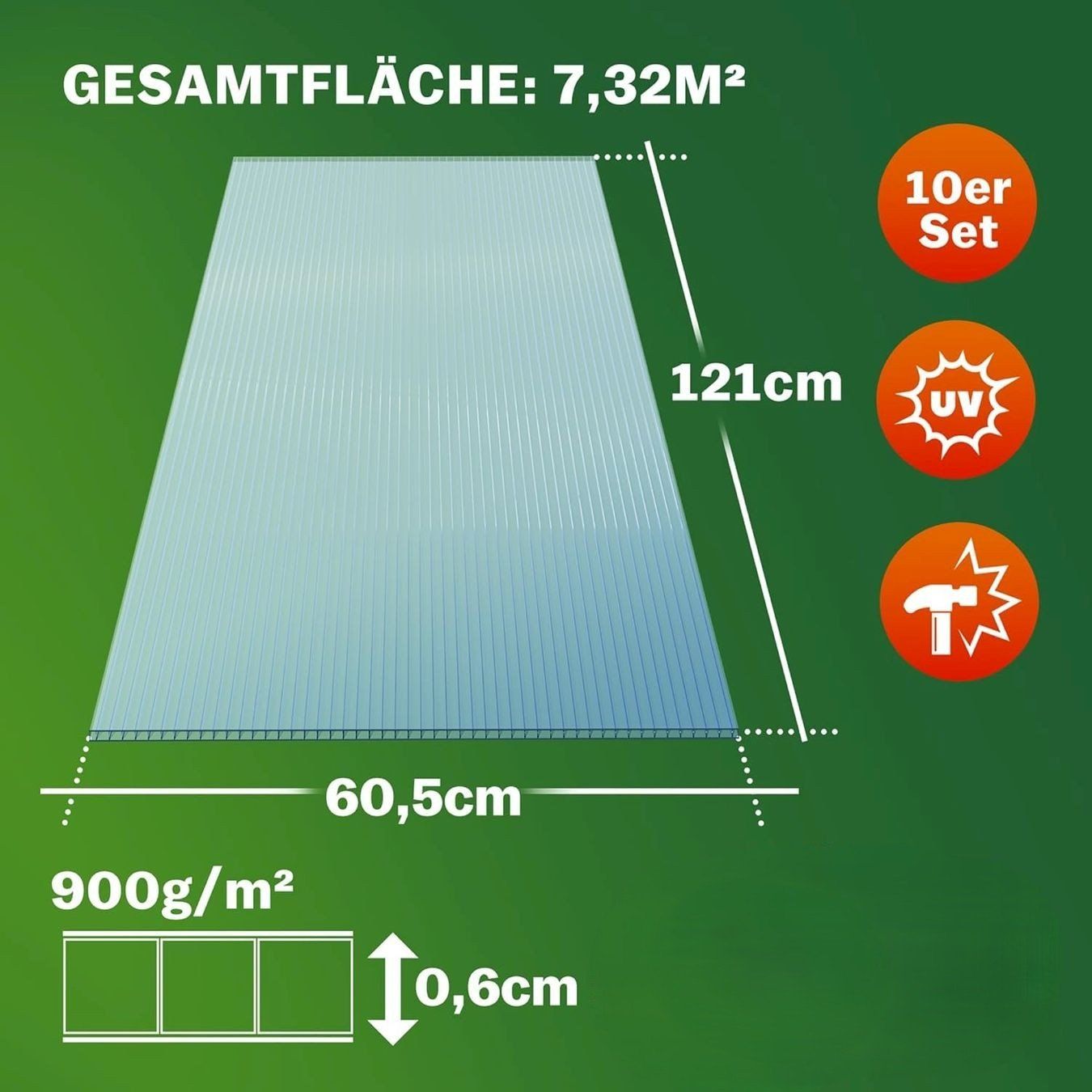 Pareti & Soffitti: 10x Polycarbonat Hohlkammerplatten – Nuovo e nell'imballaggio originale da Amriswil venduto da JaJa-Express 5