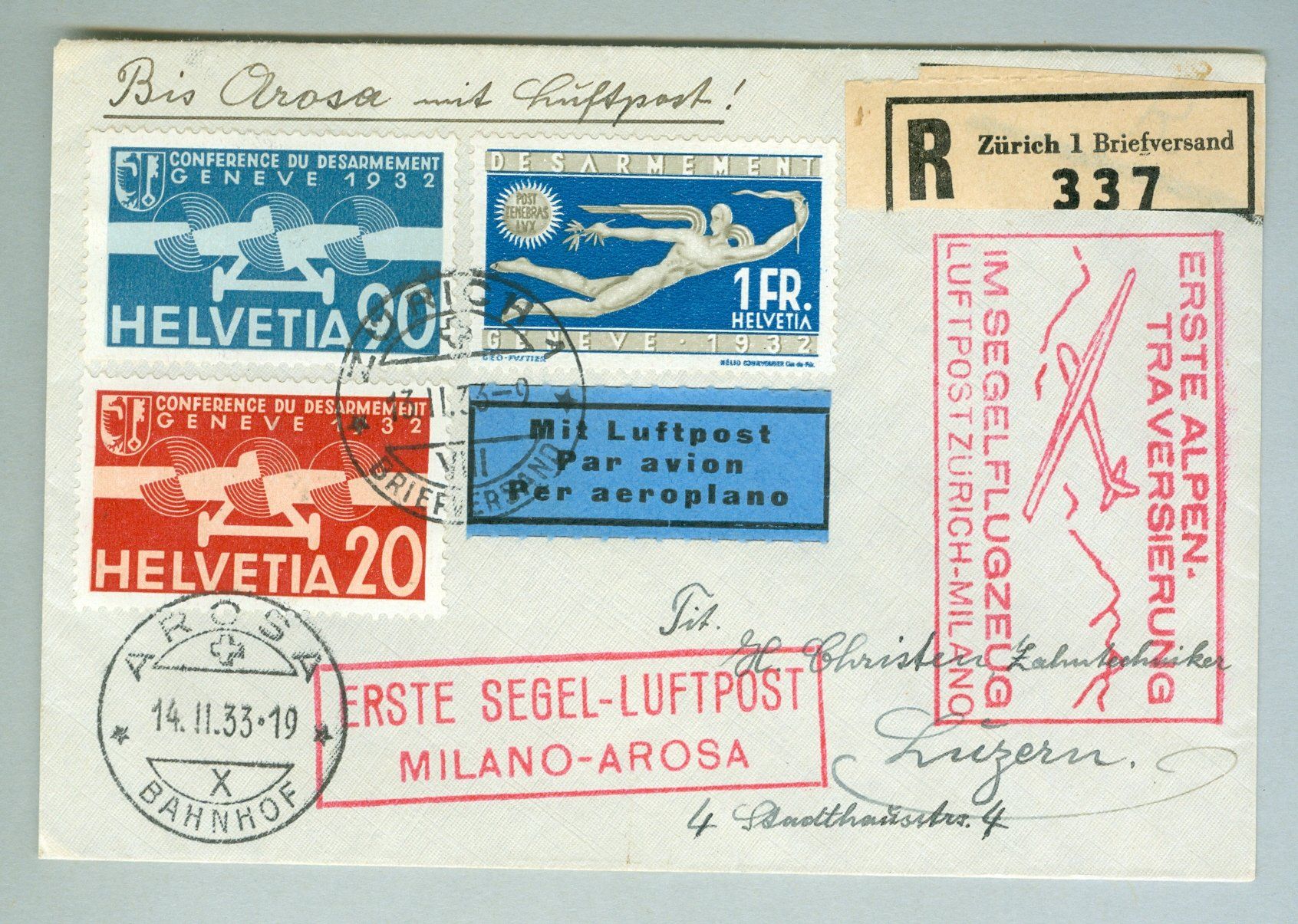 Tutti i francobolli: 1933 Schweiz Flugpost SF – Usato da Zürich venduto da yago-rot