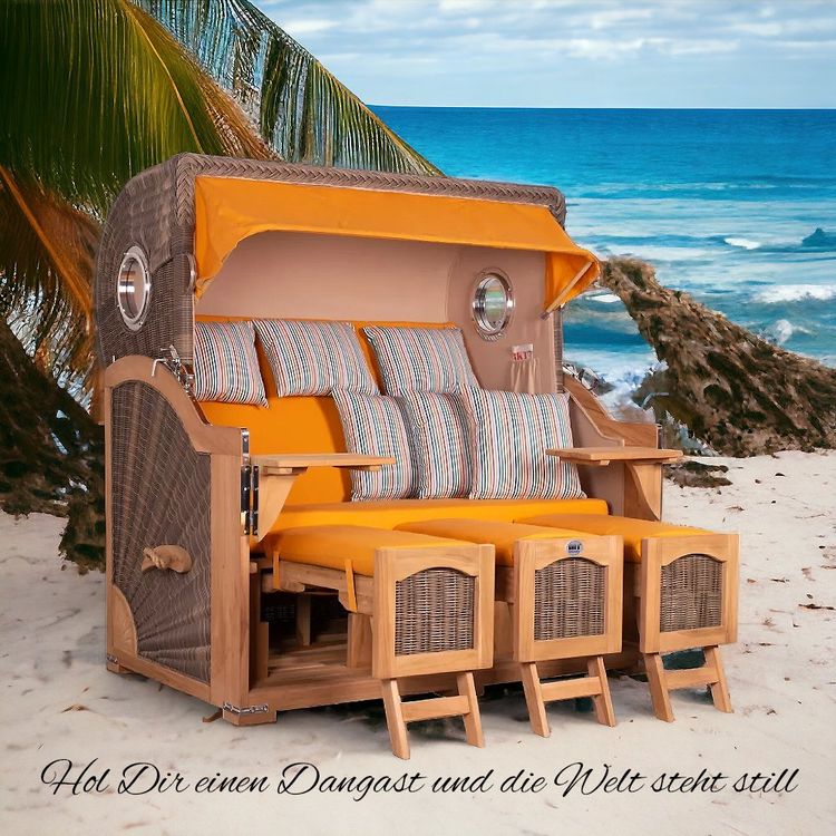 ⭐ 3er Teak Strandkorb Dangast - 170cm - Premium Ausführung (Neu und ...