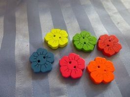 23 Holzknöpfe bunt Blumen 2 cm