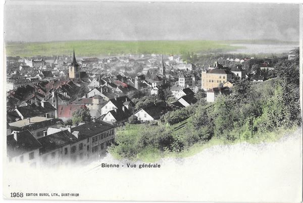 Cartoline postali: Biel - Bienne colorierte Gesamtansicht – Usato da Olten venduto da clotaldi