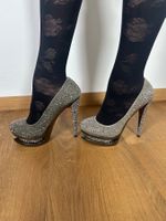 Pleaser Platform Heels Pumps Grau Strasssteinen Gr 38 NEU