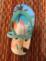 Sommer Flip Flops Gr. 24 / 25 türkis Palmenmotiv & Surfbrett