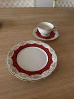 Kaffeeservice Hutschenreuther 3-teilig rot-gold verziert