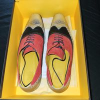 Herren Schnürschuhe Leder Mix Rot Schwarz Gelb Grösse 43