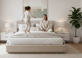 Bett mit Bettkasten, 180x200cm, Beige, Neu, noch verpackt