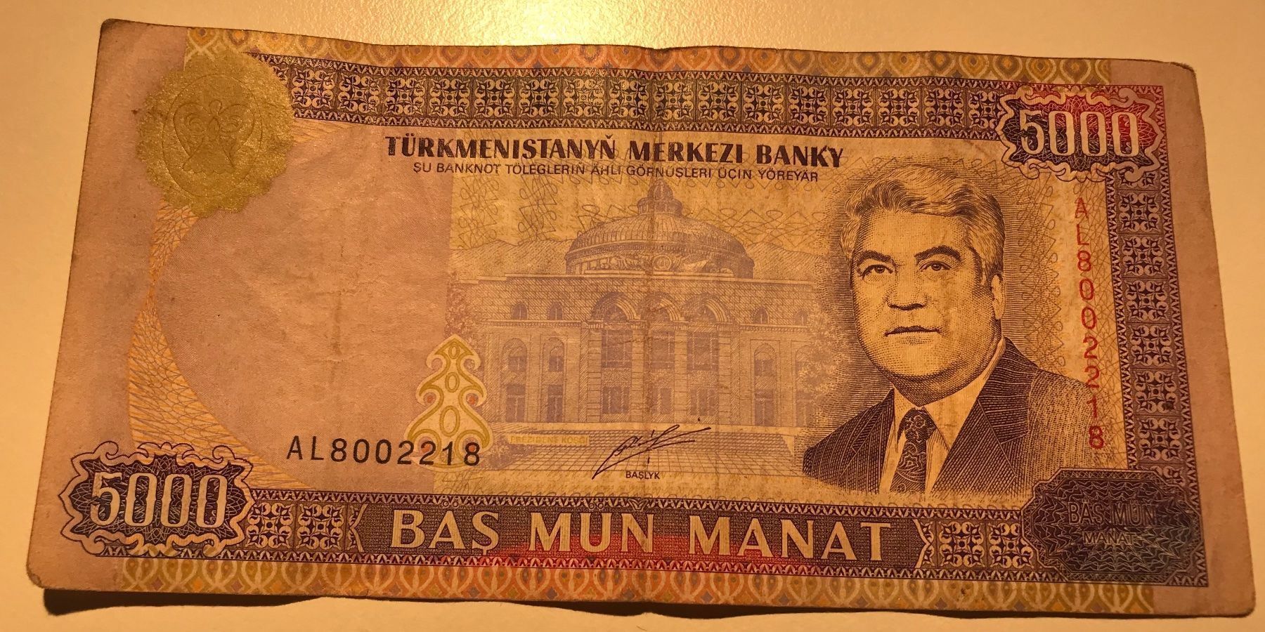 Banconote: Turkmenistan, 5000 Manat, 2000 – Usato da Algetshausen venduto da Carrhard