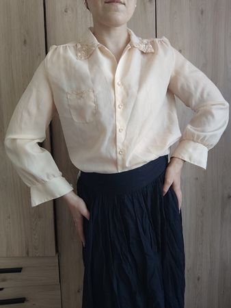 Vintage Diolen Blouse, peach, romantic style, size S