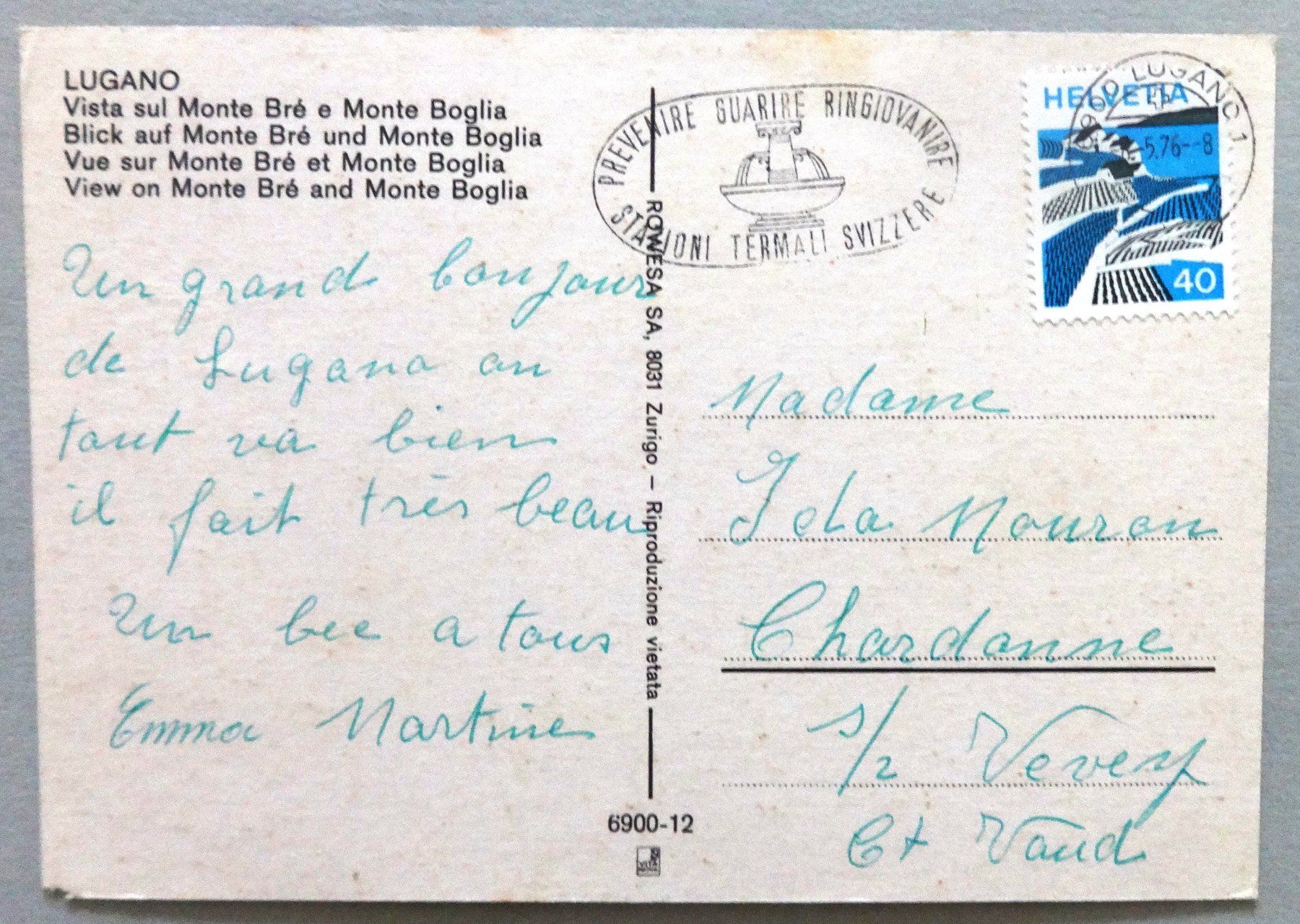 Cartoline postali: Lugano - Vista sul Monte Brè – Usato da Fétigny venduto da Billy2miny 1