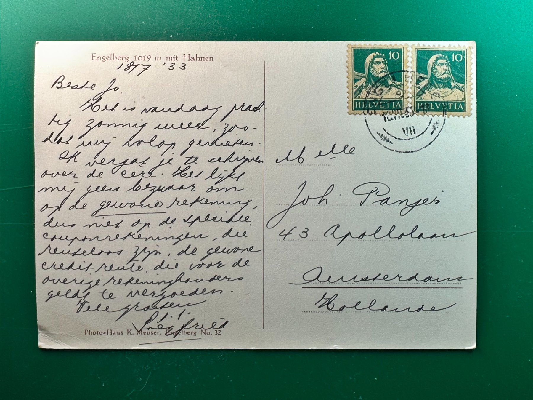 Cartoline postali: Engelberg mit Hahnen - 1933 – Usato da Steg VS venduto da danwer74 1