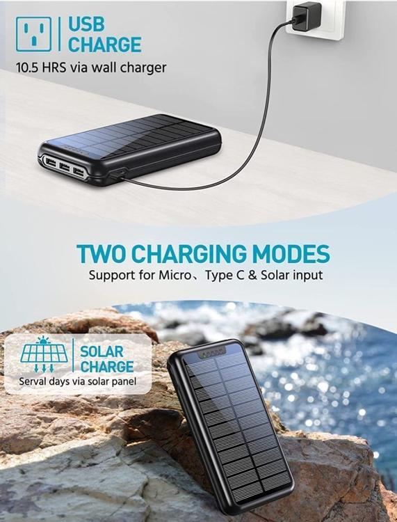 Power Bank 26800mAh, Power Bank Solarzelle USB C mit 4