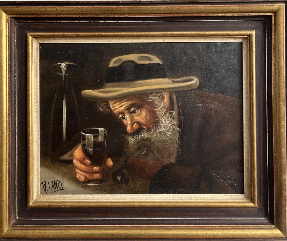 Gemälde: Ölgemälde "Alter Mann mit Glas" - Signiert R.Lanzi – Gebraucht aus Riehen von mcmal 2