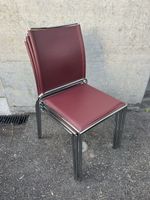 3 burgunderfarbene Stühle (Lederobergläche) mit Chromgestel