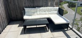 Garten Lounge Set Rattan Schwarz mit Kissen,Tisch