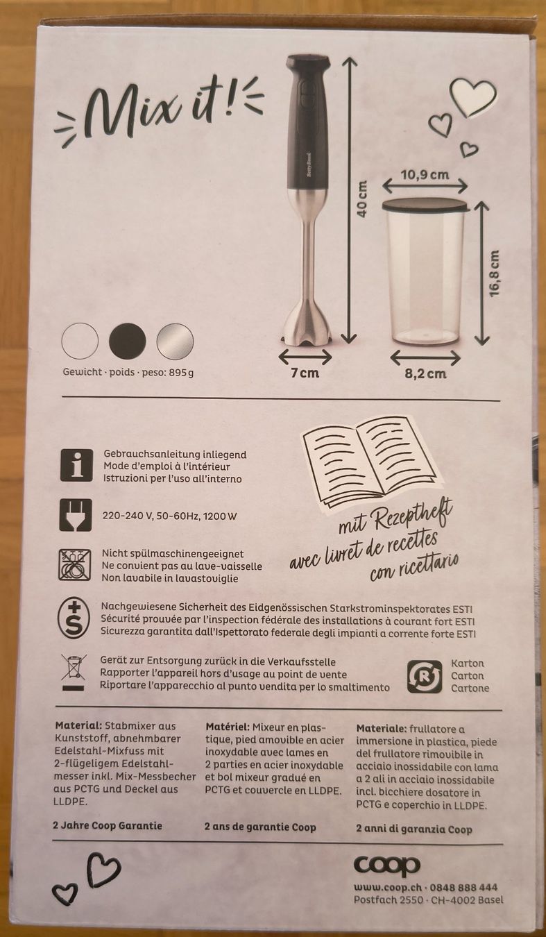 Betty Bossi Elettrodomestici da cucina: Stabmixer mit Messbecher Betty Bossie – Nuovo e nell'imballaggio originale da Zürich venduto da pos_8v8n 2