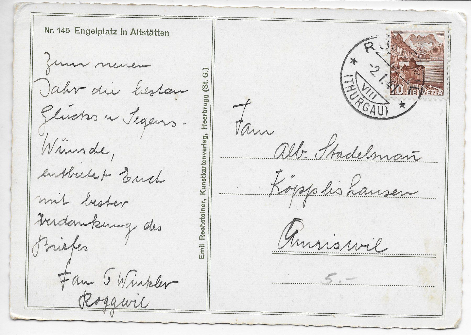 Cartoline postali: Engelplatz in Altstätten – Usato da Hefenhofen venduto da Richsalz 1