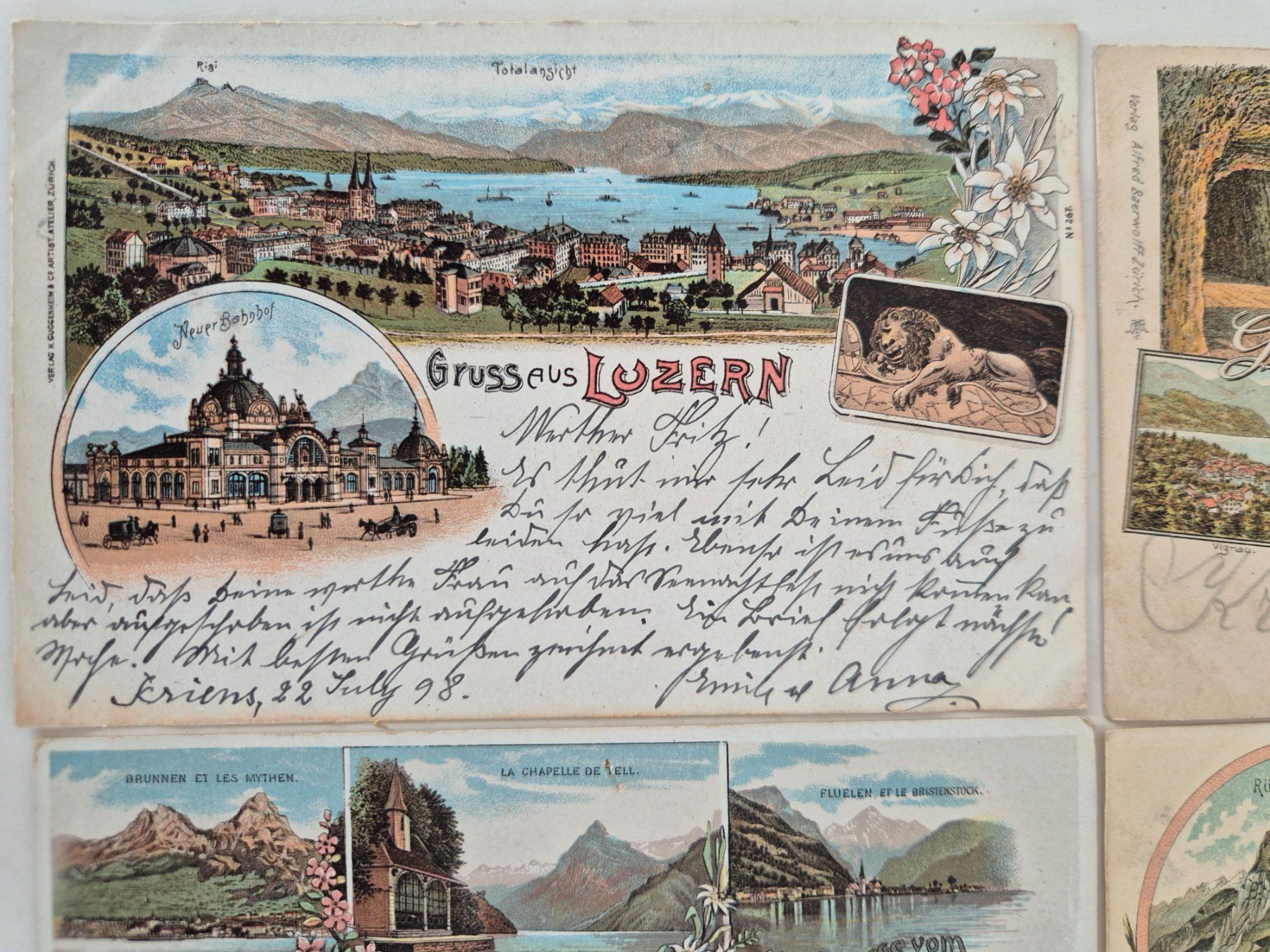 Cartoline postali: 4  AK Ansichtskarten Luzern, 1899 – Usato da Schlosswil venduto da donmarcos62 1