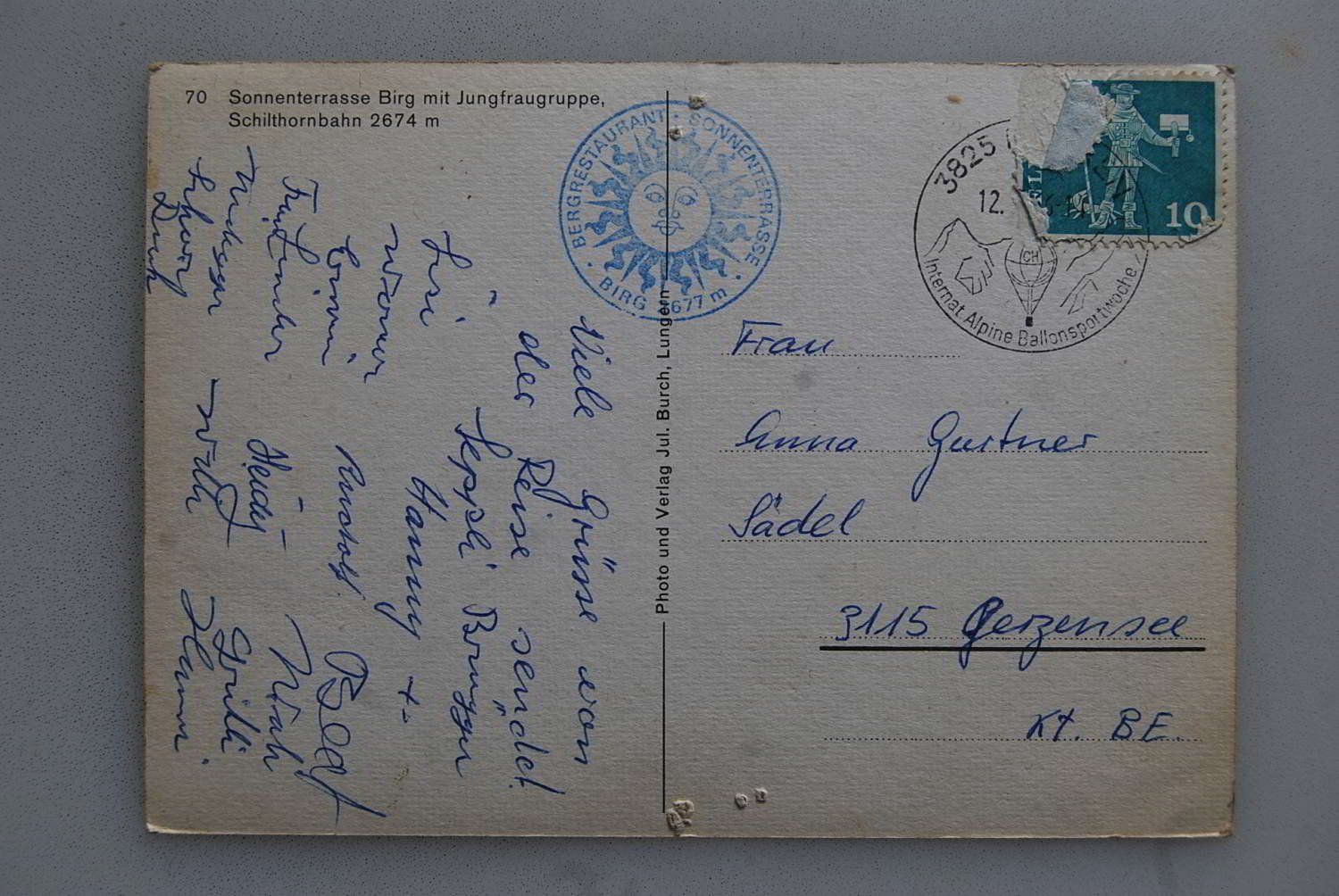 Cartoline postali: AK Schilthornbahn, Sonnenterrasse Birg 1966? – Usato da Rüfenacht BE venduto da Toro06 1