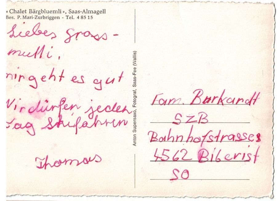 Cartoline postali: Saas-Almagell, Chalet Bärgbluemli, um 1955 – Usato da Frauenfeld venduto da POML 1
