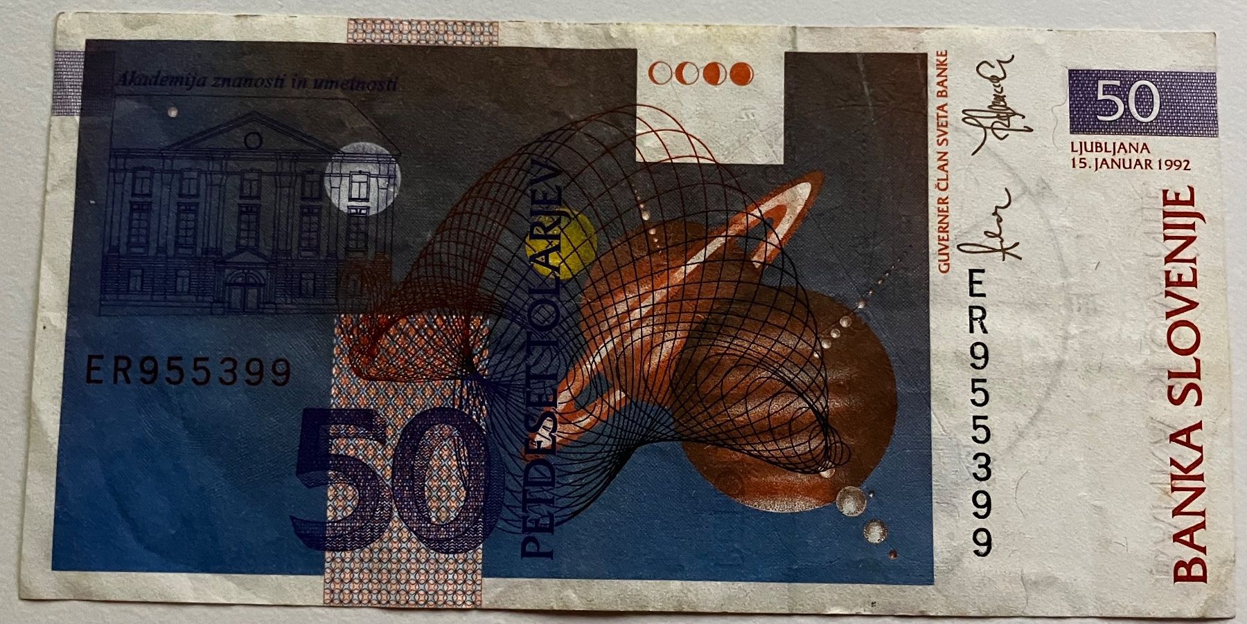 Banconote: Slowenien 50 Tolarjev 1992 – Usato da Algetshausen venduto da Carrhard 1