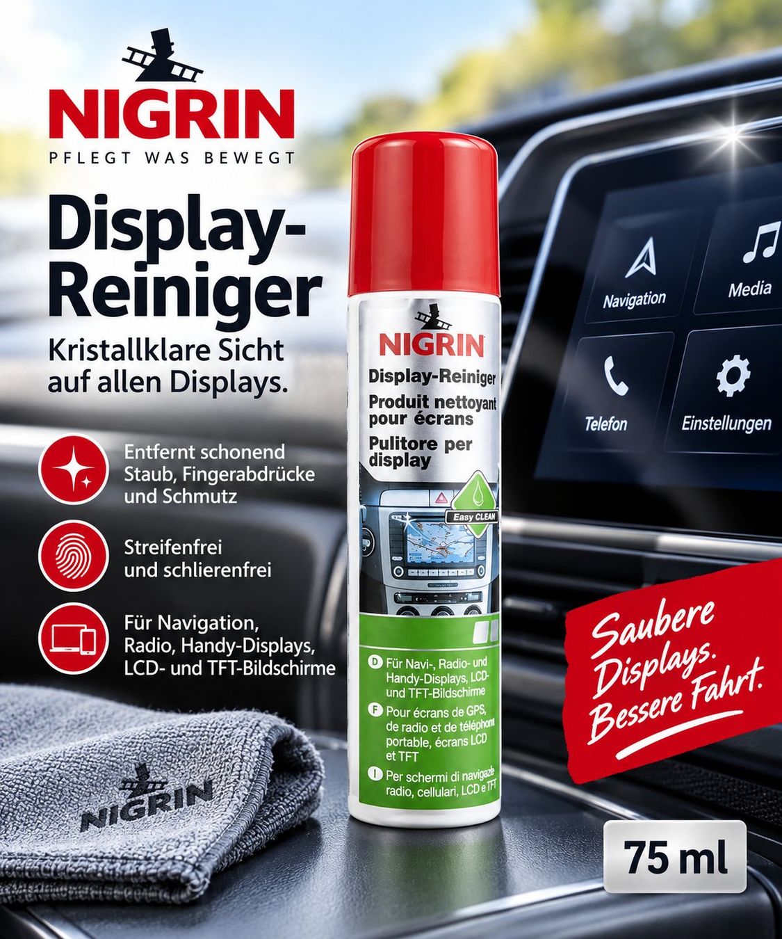 Pflegeprodukte: Nigrin Display-Reiniger | 75 ml – Neu und originalverpackt aus Oensingen von Liquidations-Shop