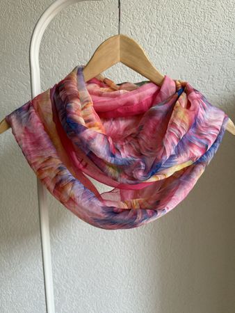 Foulard tube vintage soie/viscose rose/bleu/jaune 