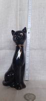 Vintage Porzellan Katze, 25cm, Schwarz mit Gold Akzenten