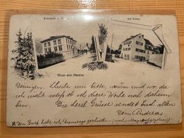 2 bildrige MASANS Ansichtskarte mit Gasthaus Zur Krone