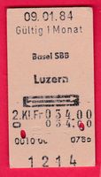 KARTON BILLETT, BASEL SBB - LUZERN, 2.KLASSE, RETOUR