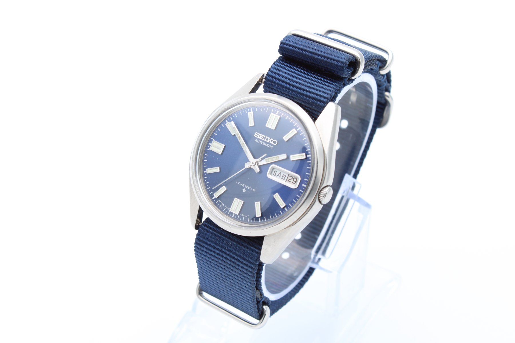 Seiko Orologi: Seiko Automatic Daydate Blue Dial 6409-8019 Nato Strap – Usato da Brüttisellen venduto da Alphawatch 1