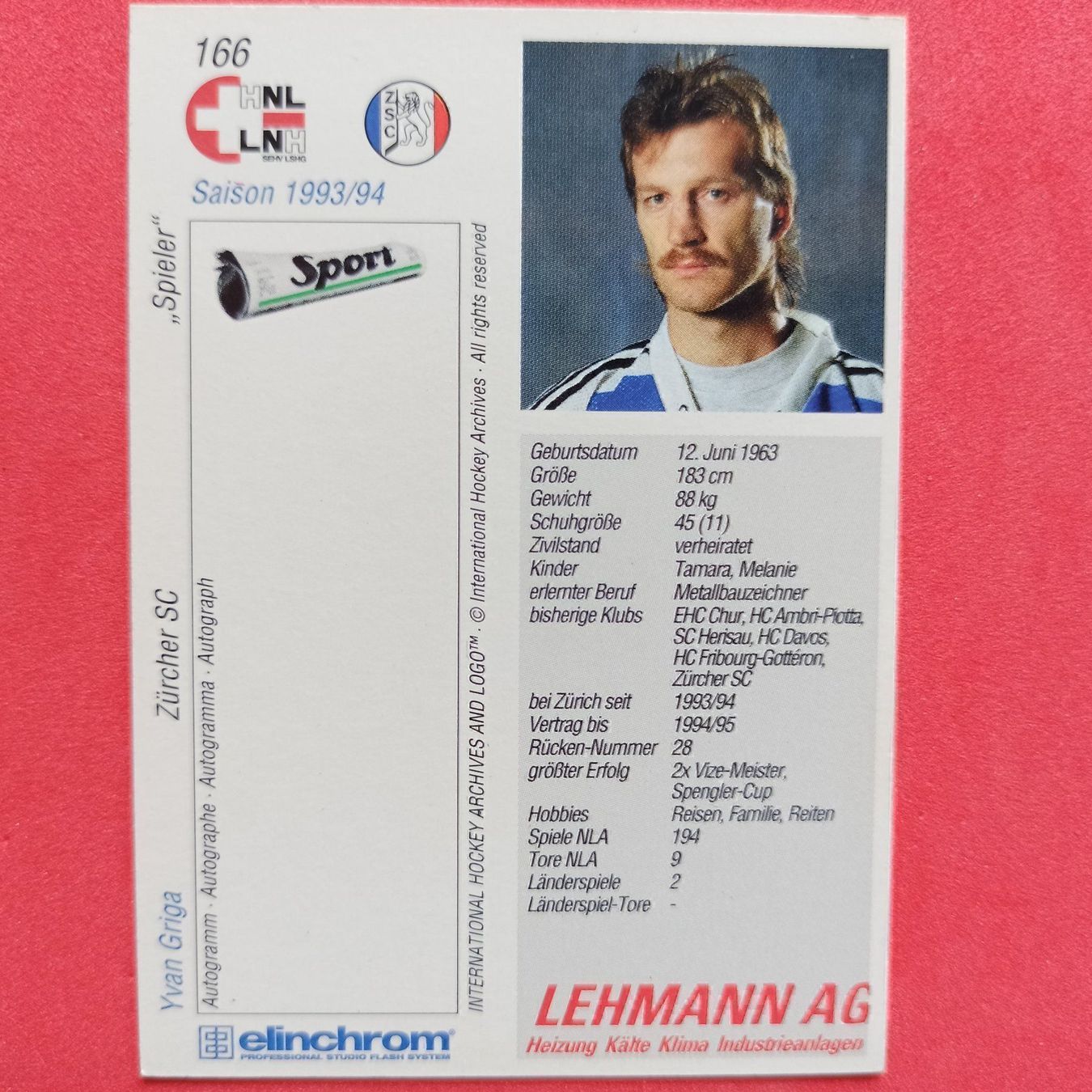 Sammelbilder & Trading cards: Yvan Griga - ZSC CARD - 1993/94 – Gebraucht aus Dübendorf von kb86_MOVIE 1