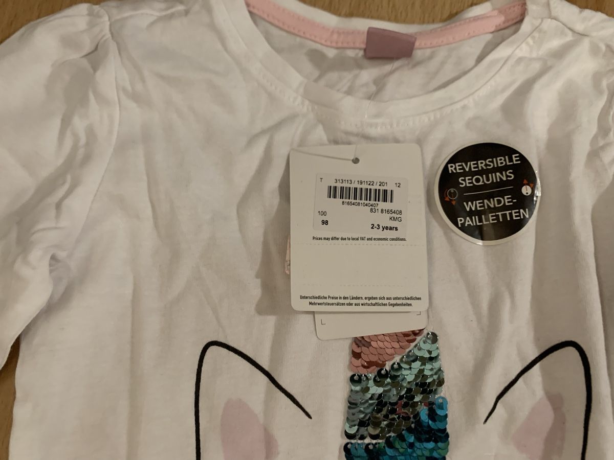Camicette, T-shirt & Top: Mädchen Langarmshirt Pailletten Einhorn – Nuovo e nell'imballaggio originale da Bettlach venduto da valishop 1
