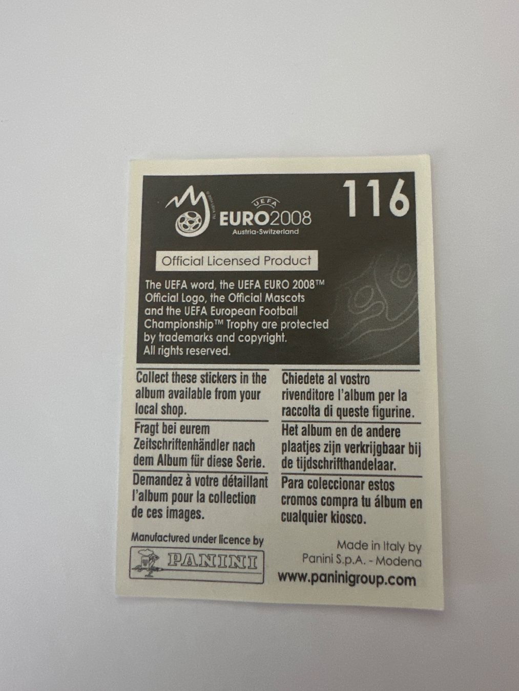 Panini Cartes à collectionner: Panini UEFA EM 2008 Sticker - Nr. 116 – D'occasion à Sulz AG par DealWerk 1