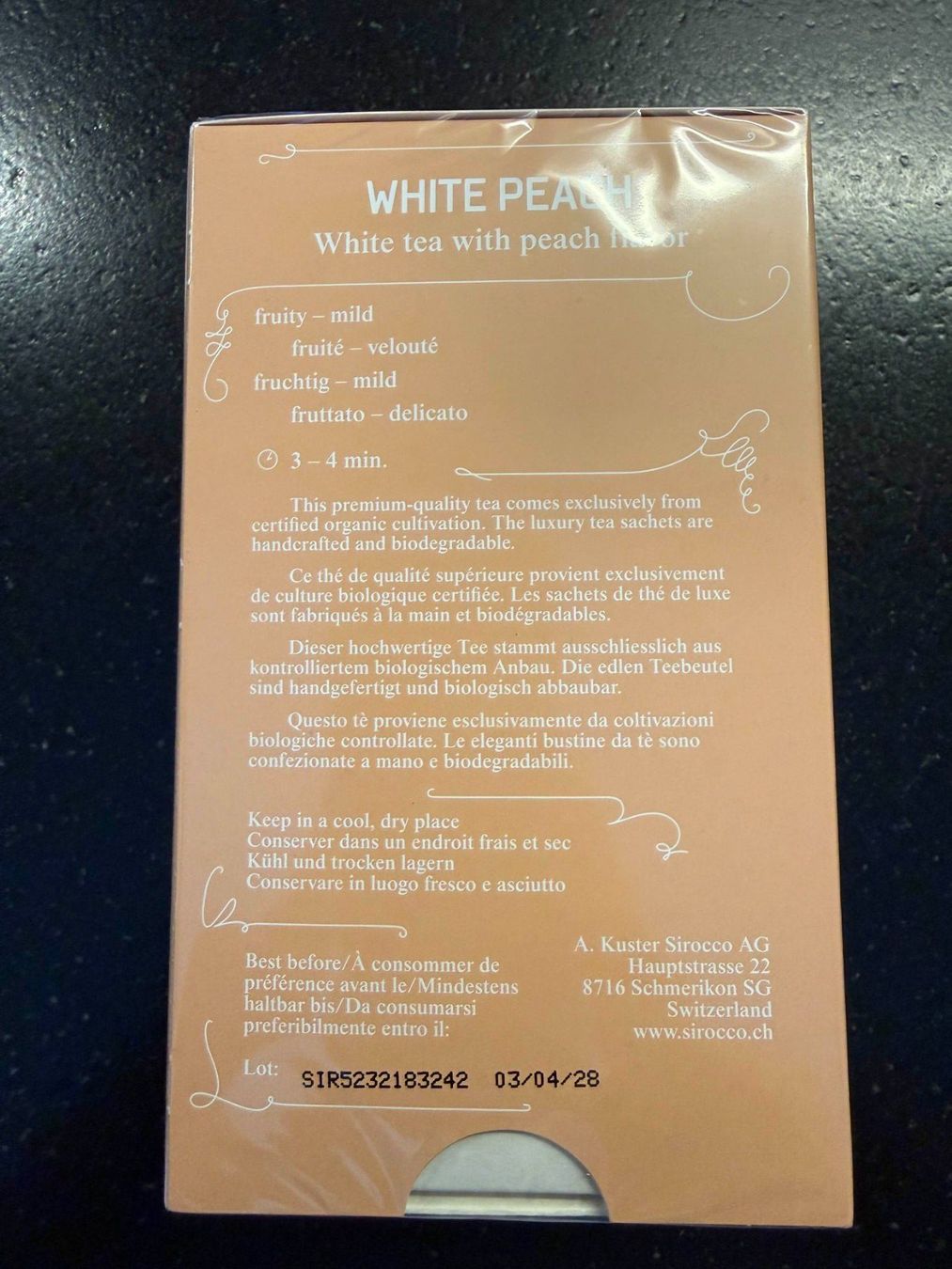 Cibi & Specialità: Sirocco Bio-Tee White Peach, 20 Beutel – Nuovo e nell'imballaggio originale da Zürich venduto da 51MON3 1