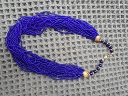 Statement Kette blau – Glasperlen – Boho / Vintage Style